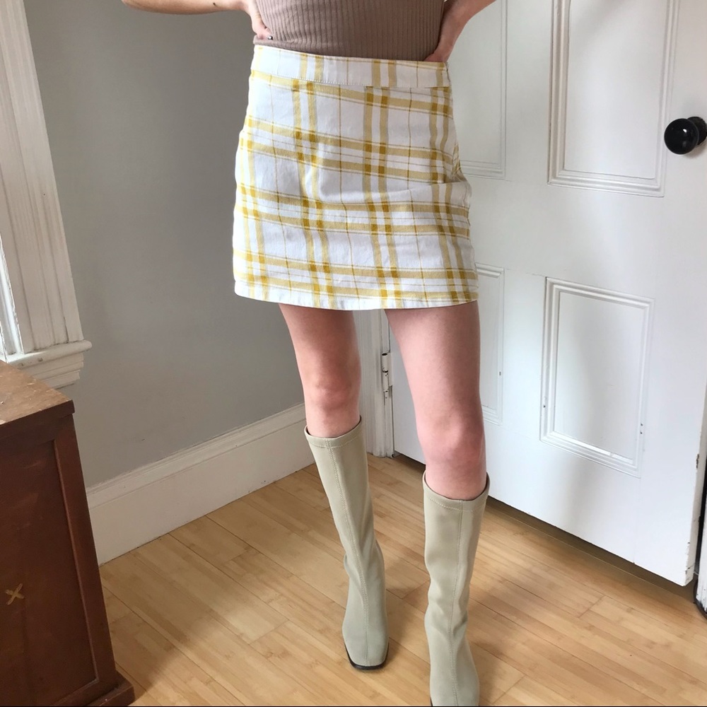 White and yellow plaid skirt